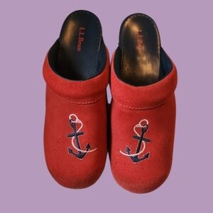 L.L. Bean Go Anywhere Clog Suede Red Anchor Embroidered